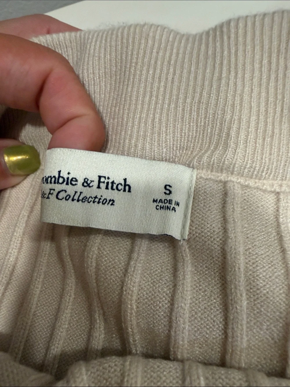 Abercrombie & Fitch Ribbed Midi Skirt in Light Beige